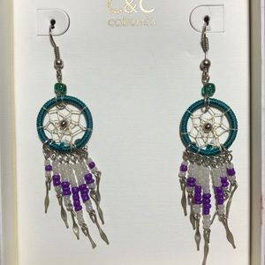A pair of hand made dream-catcher earrings